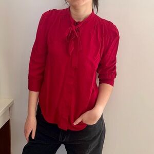 Zadig & Voltaire Red Wine Touch Blouse with Bow Detail - XS